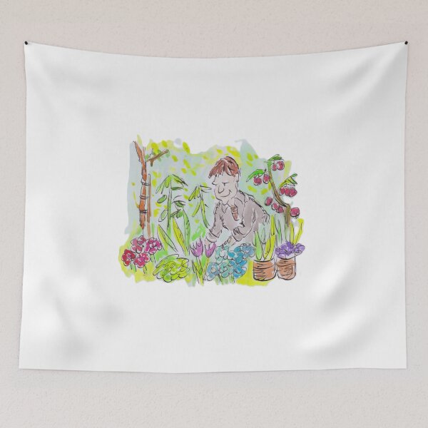 Item preview, Man in a colourful garden designed and sold by Inky Fingers Illustrations.