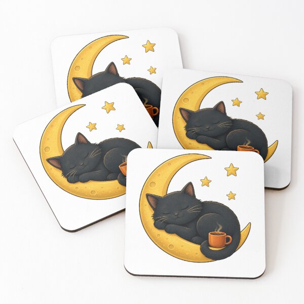 Item preview, Sleepy Black Cat on Moon designed and sold by NorthPeak Studio.