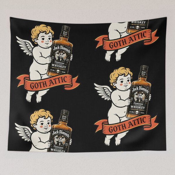 Item preview, Jack Damniels Gothic Cherub | Dark Whiskey Illustration | Goth Attic Vintage Art designed and sold by gothattic.