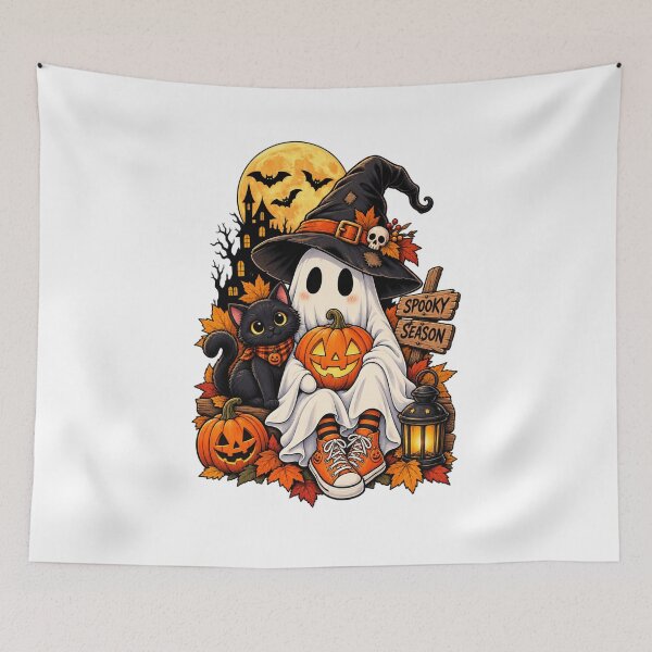 Item preview, Cute Ghost Black Cat Halloween Spooky Season designed and sold by afr-saad.