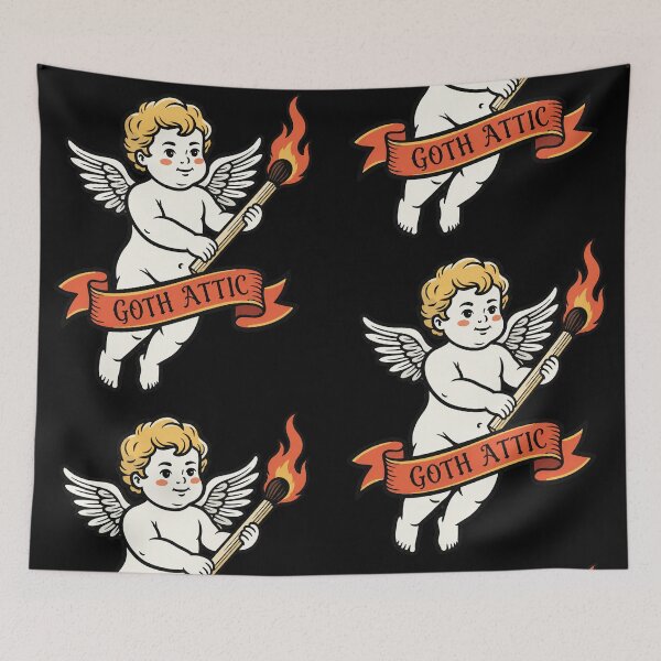 Item preview, Gothic Cherub Match | Dark Angel Fire Illustration | Goth Attic Vintage Art designed and sold by gothattic.