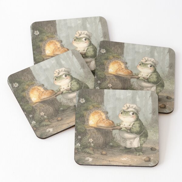 Item preview, Toad Baker Proudly Pulling Acorn Bread From a Stump Oven Cottagecore Art designed and sold by PictorialWhimsy.