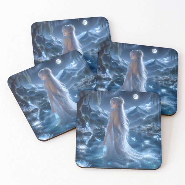 Item preview, Lady of the Crystal Lake Moonlit Fantasy Woman with Glowing Lotus Flower designed and sold by LittleBigGifts.