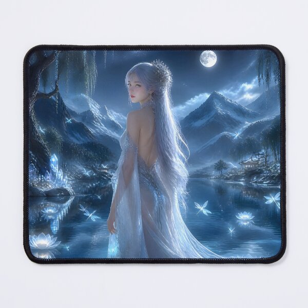 Item preview, Lady of the Crystal Lake Moonlit Fantasy Woman with Glowing Lotus Flower designed and sold by LittleBigGifts.