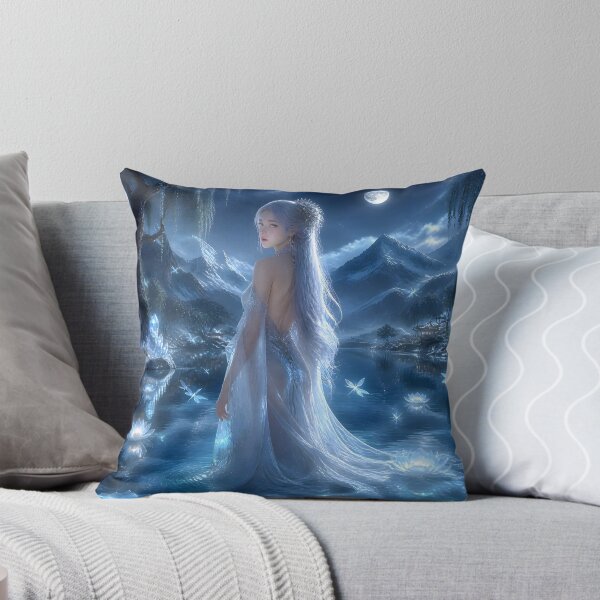 Item preview, Lady of the Crystal Lake Moonlit Fantasy Woman with Glowing Lotus Flower designed and sold by LittleBigGifts.