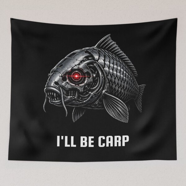 Item preview, I'll Be Carp Funny Cybernetic Robot Fishing Parody designed and sold by GeekAnglerStore.