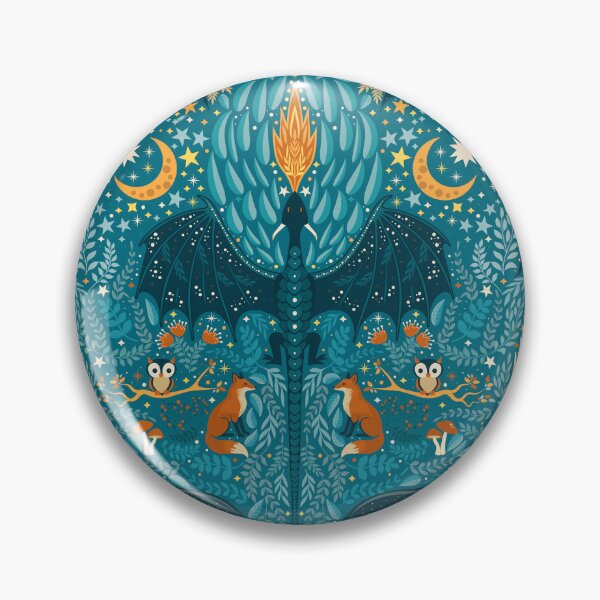 Item preview, Dark Whimsigoth Dragon and Forest Foxes Folk Art Pattern designed and sold by chriswo-design.