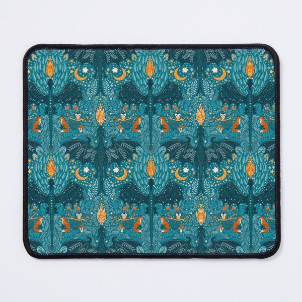 Item preview, Dark Whimsigoth Dragon and Forest Foxes Folk Art Pattern designed and sold by chriswo-design.