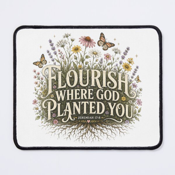 Item preview, Flourish Where God Planted You – Jeremiah 17:8 | Christian Floral Faith Design designed and sold by SoulThread Studio.
