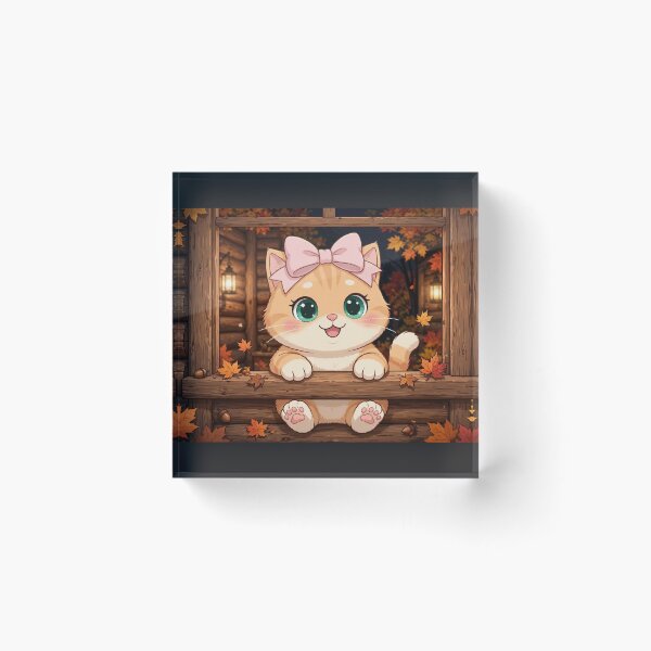 Item preview, Cute Fall Window Cat Cabin Autumn Cozy Leaves Night designed and sold by Moody Vibes Studio.