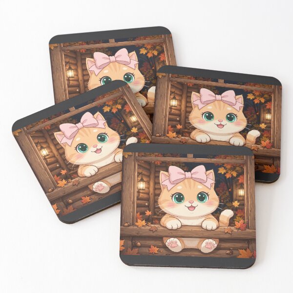 Item preview, Cute Fall Window Cat Cabin Autumn Cozy Leaves Night designed and sold by Moody Vibes Studio.