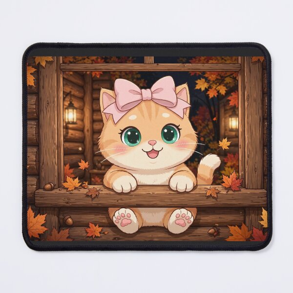 Item preview, Cute Fall Window Cat Cabin Autumn Cozy Leaves Night designed and sold by Moody Vibes Studio.