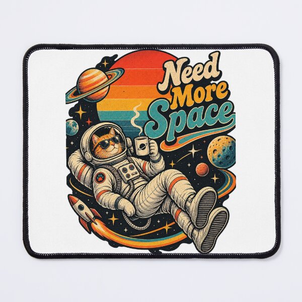 Item preview, Need More Space Retro Cat Astronaut Coffee – 1970s Vintage Cosmic Humor Design designed and sold by LuxeBuzz.