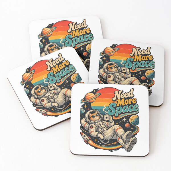 Item preview, Need More Space Retro Cat Astronaut Coffee – 1970s Vintage Cosmic Humor Design designed and sold by LuxeBuzz.