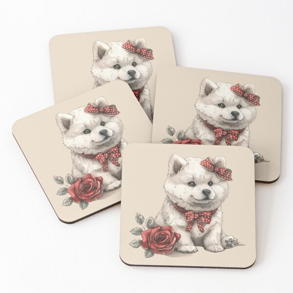 Item preview, Samoyed with a Rose and Polka Dot Bows designed and sold by Erika Kaisersot.
