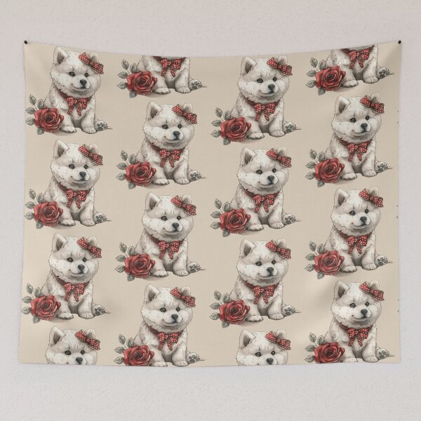 Item preview, Samoyed with a Rose and Polka Dot Bows designed and sold by Erika Kaisersot.