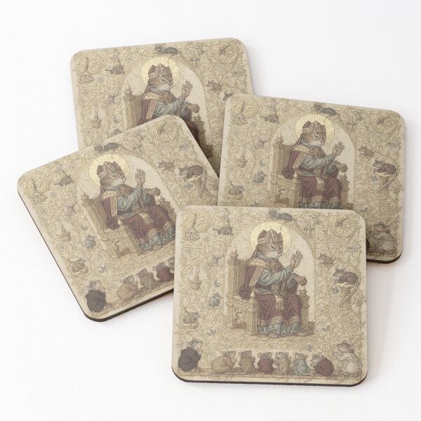 Item preview, Medieval Cat Bishop Blessing a Row of Tiny Mice Manuscript Art designed and sold by PictorialWhimsy.