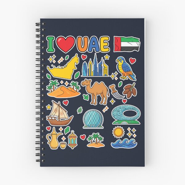 Item preview, UAE Landmarks & Modern Dubai Heritage Doodle Collage معالم وتراث دولة الإمارات - رسم كرتوني لطيف designed and sold by mashmosh.