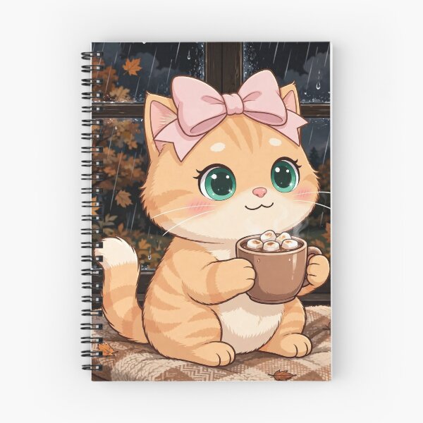Item preview, Cute Fall Rainy Window Cat Cocoa Autumn Cozy Marshmallow designed and sold by Moody Vibes Studio.