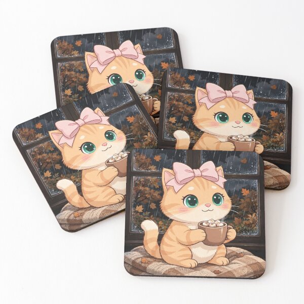 Item preview, Cute Fall Rainy Window Cat Cocoa Autumn Cozy Marshmallow designed and sold by Moody Vibes Studio.