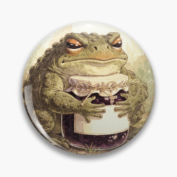 Item preview, Grumpy Toad Guarding His Blackberry Jam Jar Like a Dragon Cottagecore Art designed and sold by PictorialWhimsy.