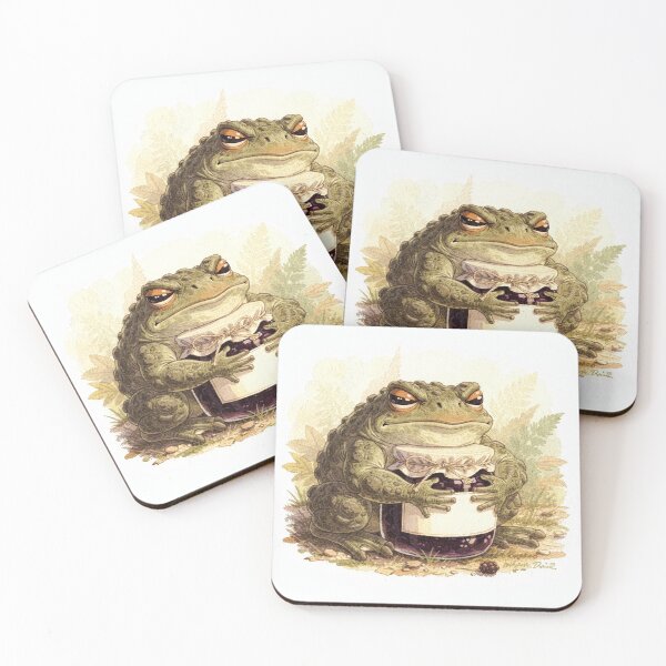 Item preview, Grumpy Toad Guarding His Blackberry Jam Jar Like a Dragon Cottagecore Art designed and sold by PictorialWhimsy.