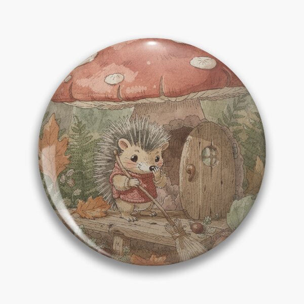 Item preview, Hedgehog Folk Sweeping the Toadstool-House Porch Storybook Art designed and sold by PictorialWhimsy.