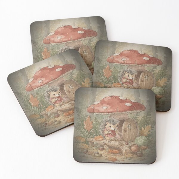 Item preview, Hedgehog Folk Sweeping the Toadstool-House Porch Storybook Art designed and sold by PictorialWhimsy.