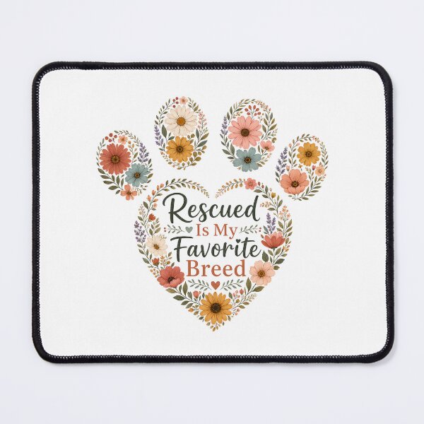 Item preview, Rescued Is My Favorite Breed Floral Paw Print designed and sold by BobbyTee Merch.