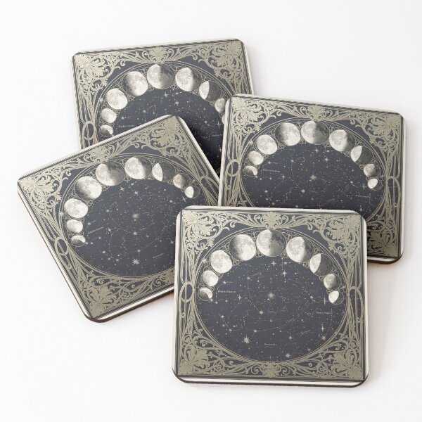 Item preview, Celestial Moon-Phase Chart in Gilt Vintage Print designed and sold by PictorialWhimsy.