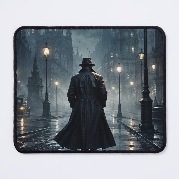 Item preview, Noir Detective in Foggy Victorian Street – Gothic Mystery Thriller Poster designed and sold by lavanya11.