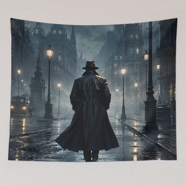 Item preview, Noir Detective in Foggy Victorian Street – Gothic Mystery Thriller Poster designed and sold by lavanya11.