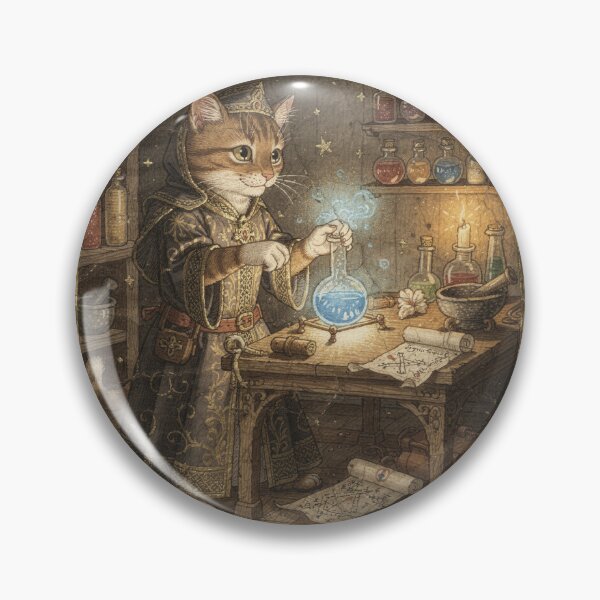 Item preview, Medieval Cat Alchemist Brewing a Bubbling Elixir Manuscript Art designed and sold by PictorialWhimsy.