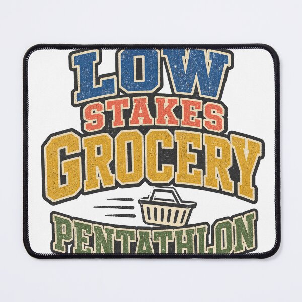 Item preview, Low Stakes Grocery Pentathlon Badge designed and sold by aihrgdesign.