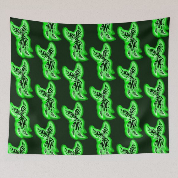 Item preview, Green Neon Phoenix - Luminous Firebird Fantasy Art designed and sold by URSM.