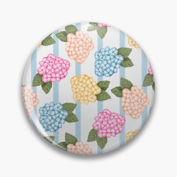 Item preview, Blue Pink Peach and Yellow Hydrangea Garden with Blue Stripes designed and sold by JasmineGDesigns.