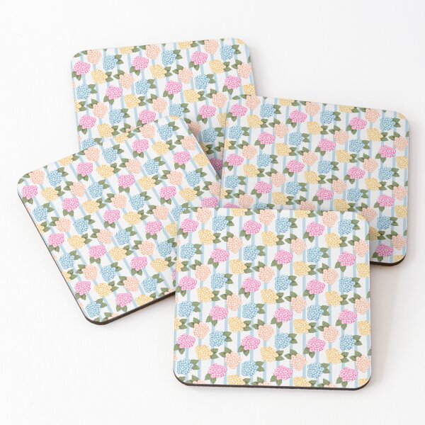 Item preview, Blue Pink Peach and Yellow Hydrangea Garden with Blue Stripes designed and sold by JasmineGDesigns.