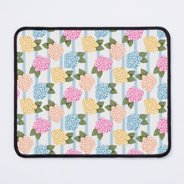 Item preview, Blue Pink Peach and Yellow Hydrangea Garden with Blue Stripes designed and sold by JasmineGDesigns.