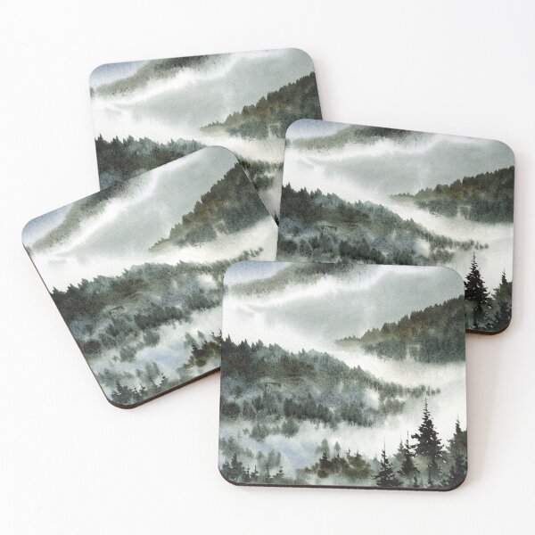 Item preview, Misty Blue Forest Mountain Landscape Watercolor designed and sold by Por564.