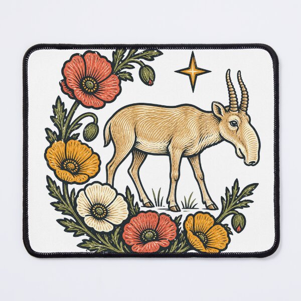 Item preview, Woodcut Saiga Poppy Star Emblem designed and sold by aihrgdesign.