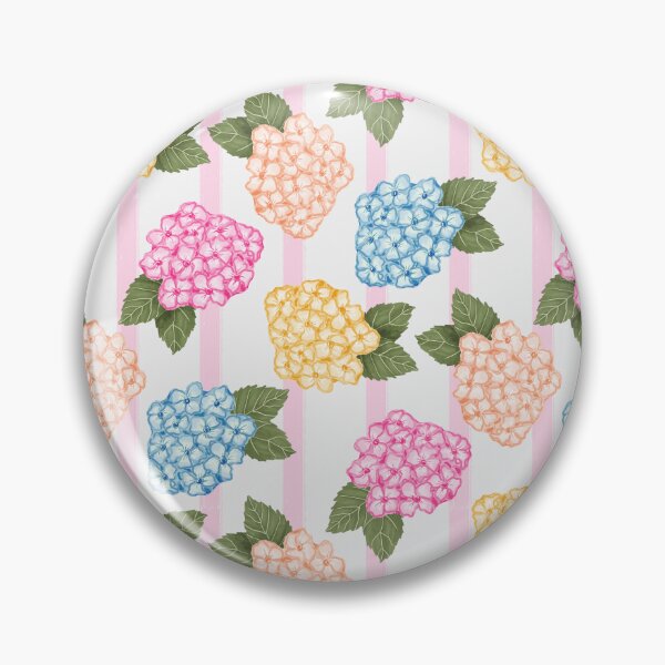 Item preview, Blue Pink Peach and Yellow Hydrangea Garden with Pink Stripes designed and sold by JasmineGDesigns.