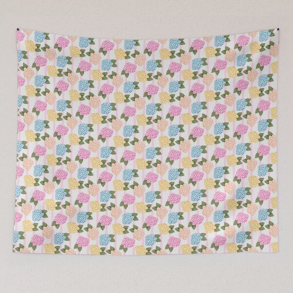 Item preview, Blue Pink Peach and Yellow Hydrangea Garden with Pink Stripes designed and sold by JasmineGDesigns.