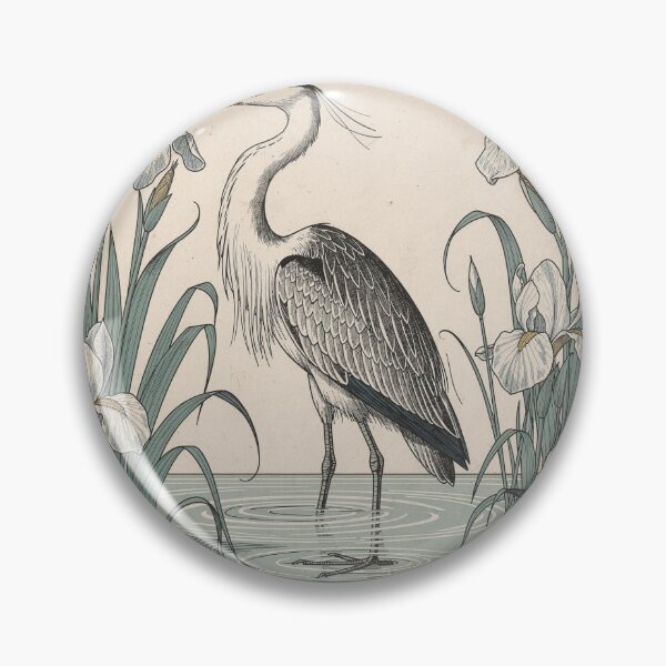 Item preview, Art Nouveau Heron Among Iris Flowers Gold Print designed and sold by PictorialWhimsy.