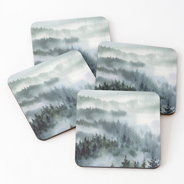 Item preview, Misty Blue Forest Mountain Landscape Watercolor designed and sold by Por564.