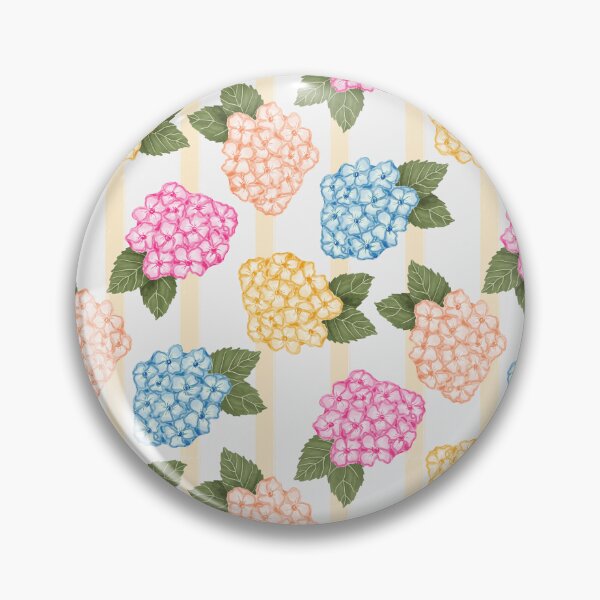 Item preview, Blue Pink Peach and Yellow Hydrangea Garden with Yellow Stripes designed and sold by JasmineGDesigns.