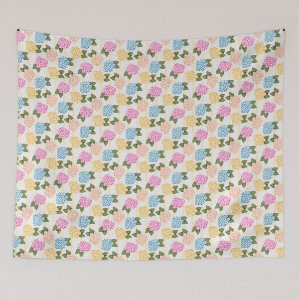 Item preview, Blue Pink Peach and Yellow Hydrangea Garden with Yellow Stripes designed and sold by JasmineGDesigns.