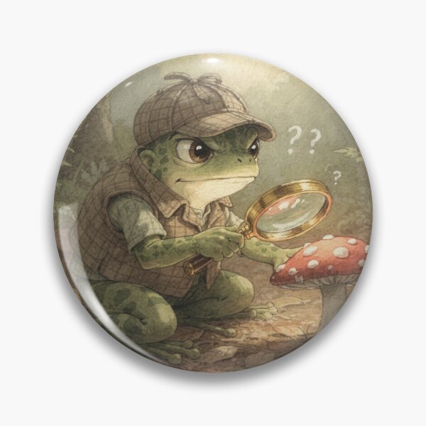 Item preview, Frog Detective Inspecting a Suspicious Toadstool Cottagecore Art designed and sold by PictorialWhimsy.
