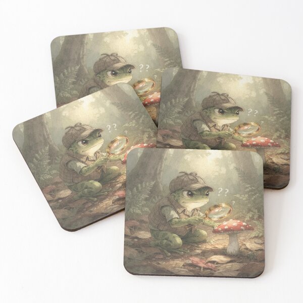 Item preview, Frog Detective Inspecting a Suspicious Toadstool Cottagecore Art designed and sold by PictorialWhimsy.
