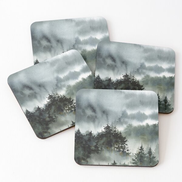 Item preview, Misty Blue Forest Mountain Landscape Watercolor designed and sold by Por564.