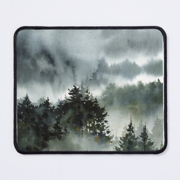 Item preview, Misty Blue Forest Mountain Landscape Watercolor designed and sold by Por564.